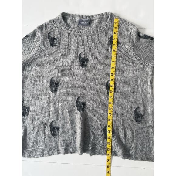 Wooden Ships Distressed Skull Sweater Women XS Gray Boxy Mohair Wool Goth Cozy - Picture 6 of 11